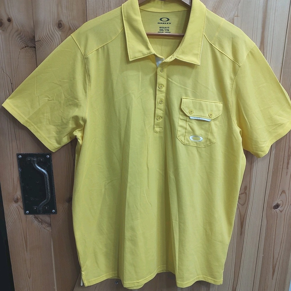 Oakley Mens Bright Yellow Elemental Hydrolix‎ Golf Polo Shirt Size XXL Pocket